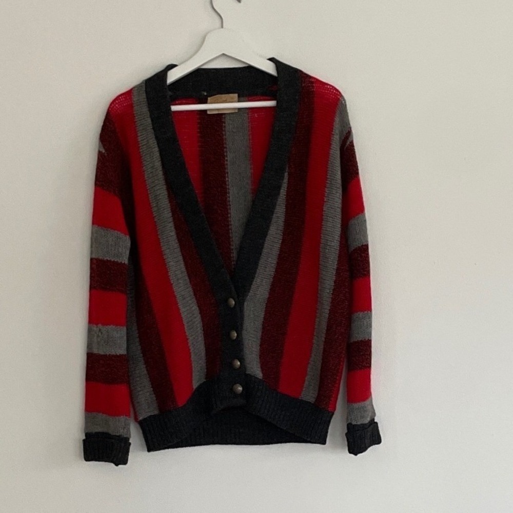 Vintage 60's Jantzen Striped Cardigan‎ Red Metal Buttons USA 36 Indie Sleaze